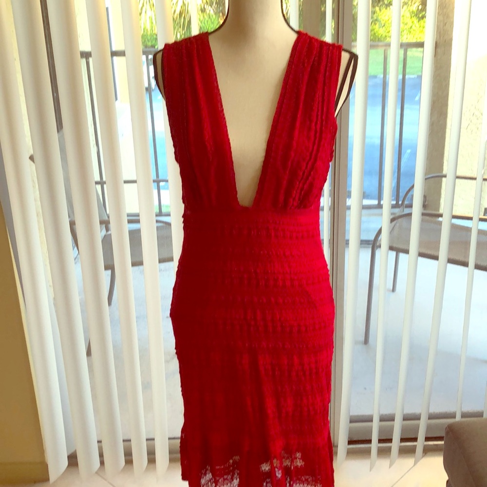 Red knit dress.